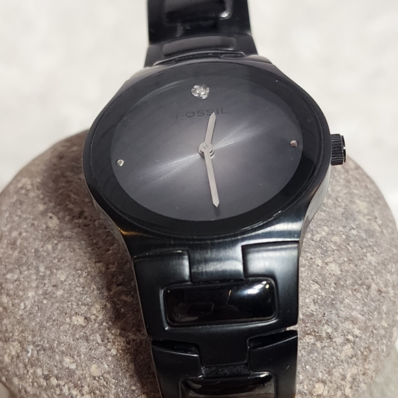 FOSSIL ARKITEKT FS-4166 All Black Real Diamond Stainless Steel Dress Watch/Used - Picture 8 of 12